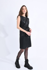 Black Faux Leather Sleeveless Dress