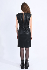 Black Faux Leather Sleeveless Dress