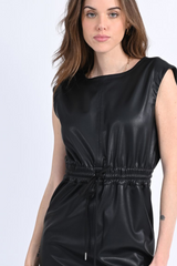 Black Faux Leather Sleeveless Dress