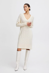 Birch Milo Cable V-Neck Long Sleeve Knit Dress
