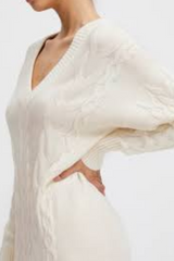 Birch Milo Cable V-Neck Long Sleeve Knit Dress
