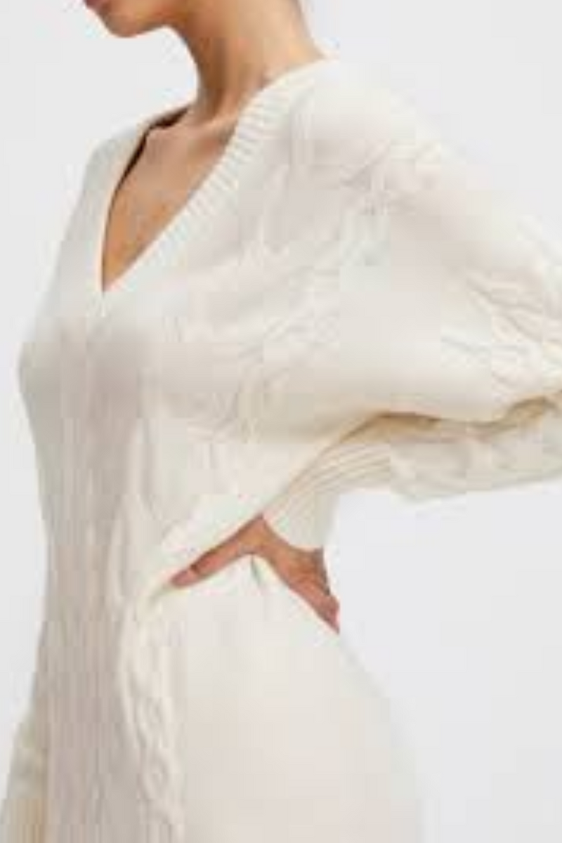 Birch Milo Cable V-Neck Long Sleeve Knit Dress