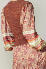 Contrast Sleeve and Border Print Sweater