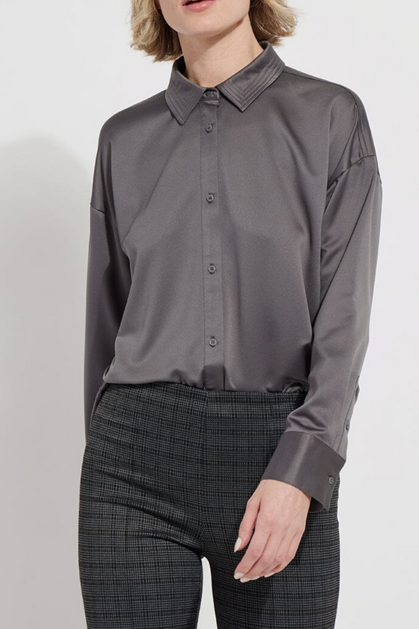 Charcoal Kristin Stitched Satin Top