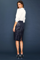 Navy Ombre Sequined Midi Skirt