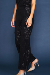 Black Sequined Semi Flared Pants