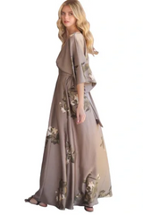 Mocha Grey Kimono Sleeve Tie Back Dress