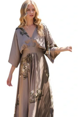 Mocha Grey Kimono Sleeve Tie Back Dress