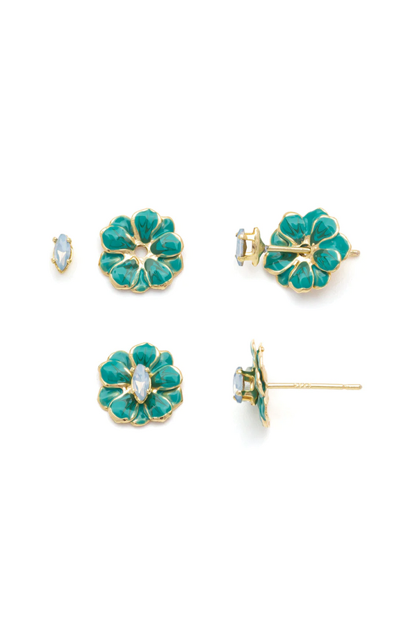 Sparkle & Shine Small Enamel Flower Earring - Turquoise/Gold