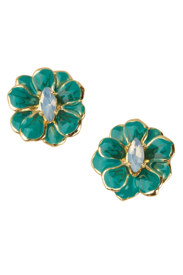 Sparkle & Shine Small Enamel Flower Earring - Turquoise/Gold