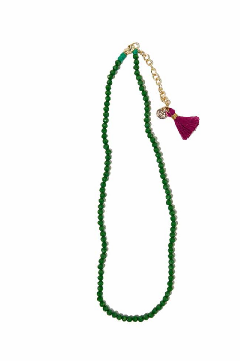 Hayden Solid Single Strand Crystal Necklace with Emerald Tassel