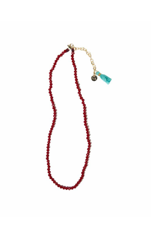 Hayden Solid Single Strand Necklace with Maroon Tassel