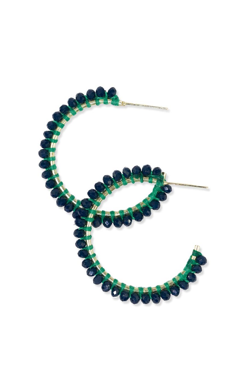 Lillian Navy Crystal Threaded Beads Hoop Earring