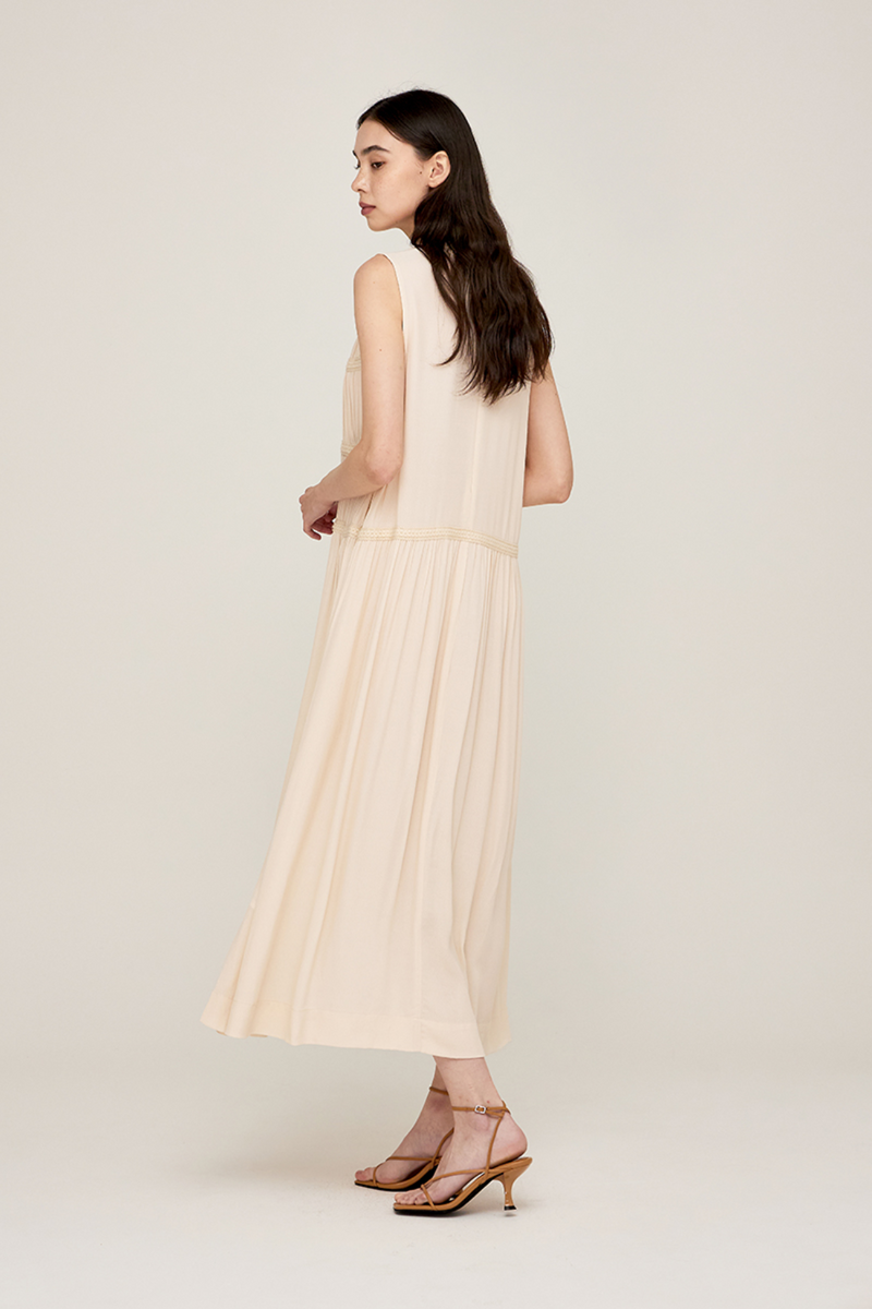Cream Mixed Lace Sleeveless Sleeve Midi Dress