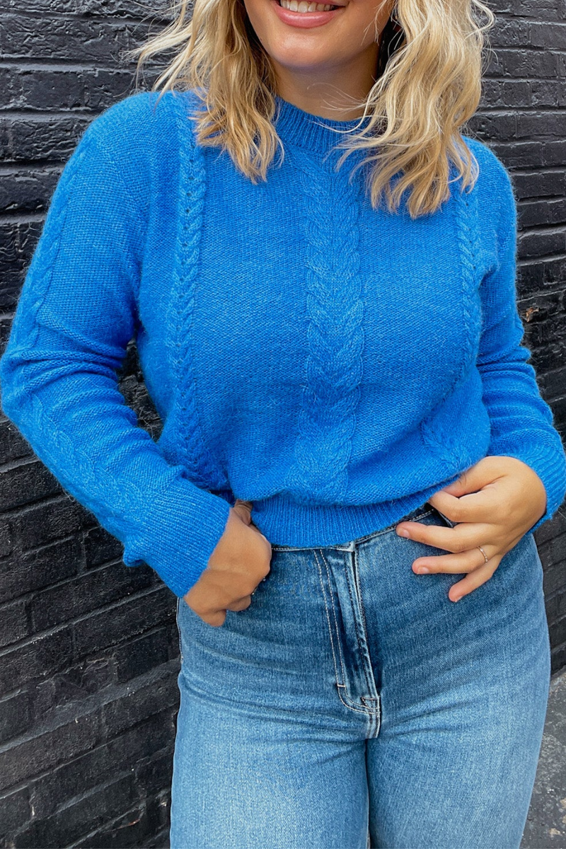 Blue Manon Cable Long Sleeve Sweater