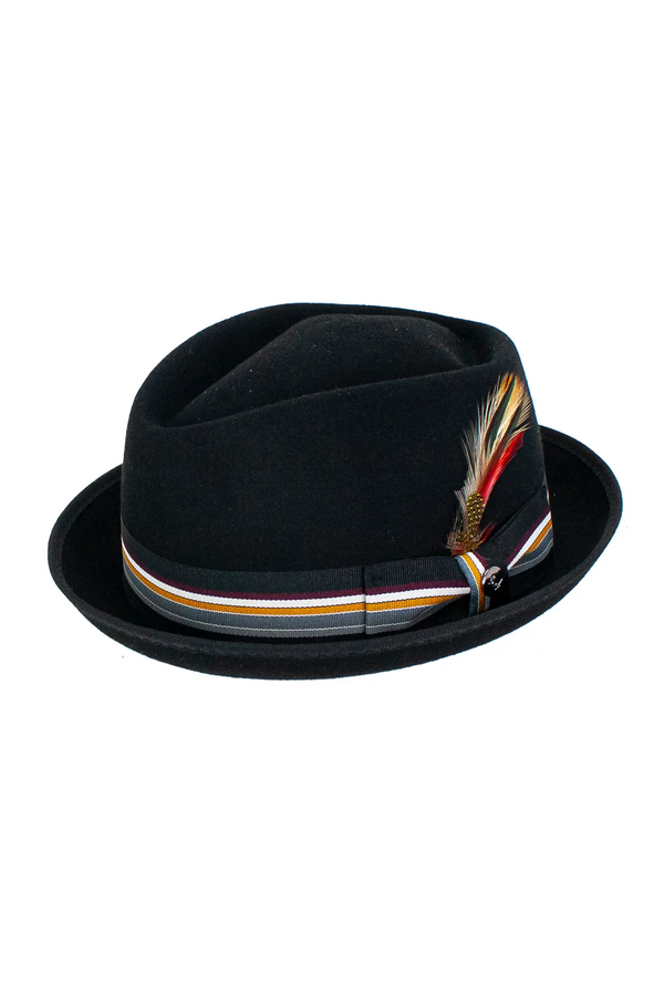 Black Devo Wool Felt Fedora Hat