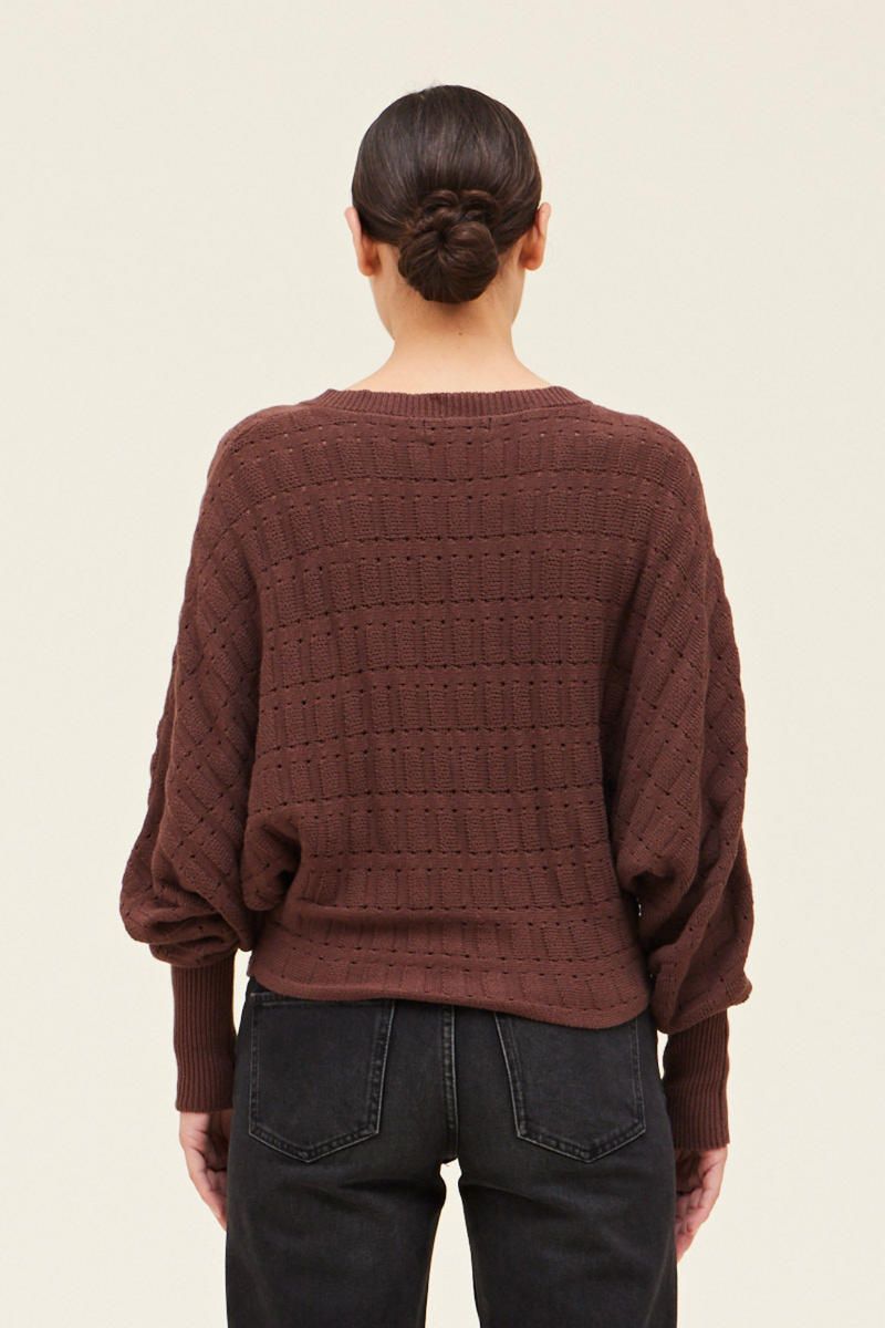 Cacao Batwing Pointelle Long sleeve Sweater