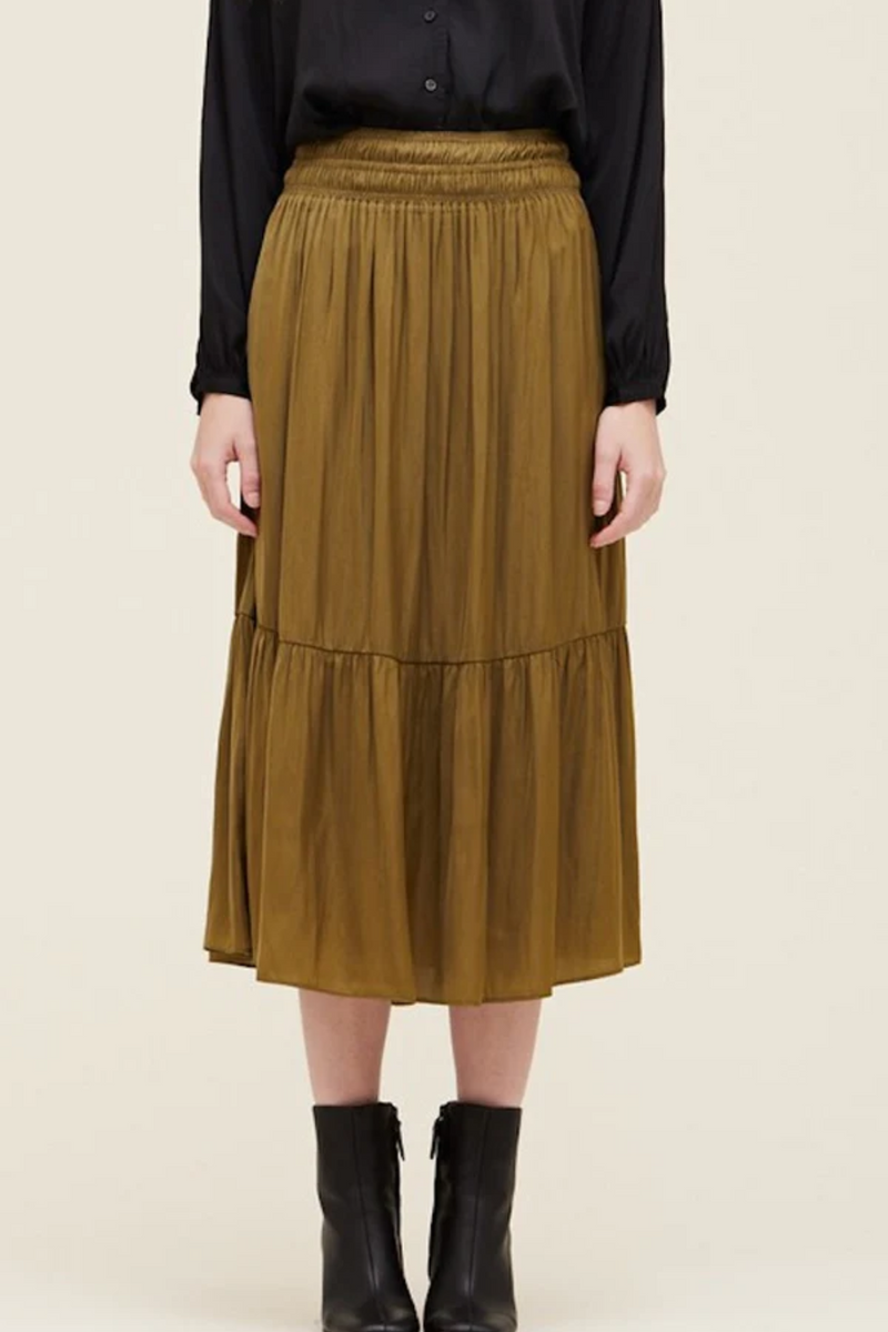 Moss Satin Midi Skirt