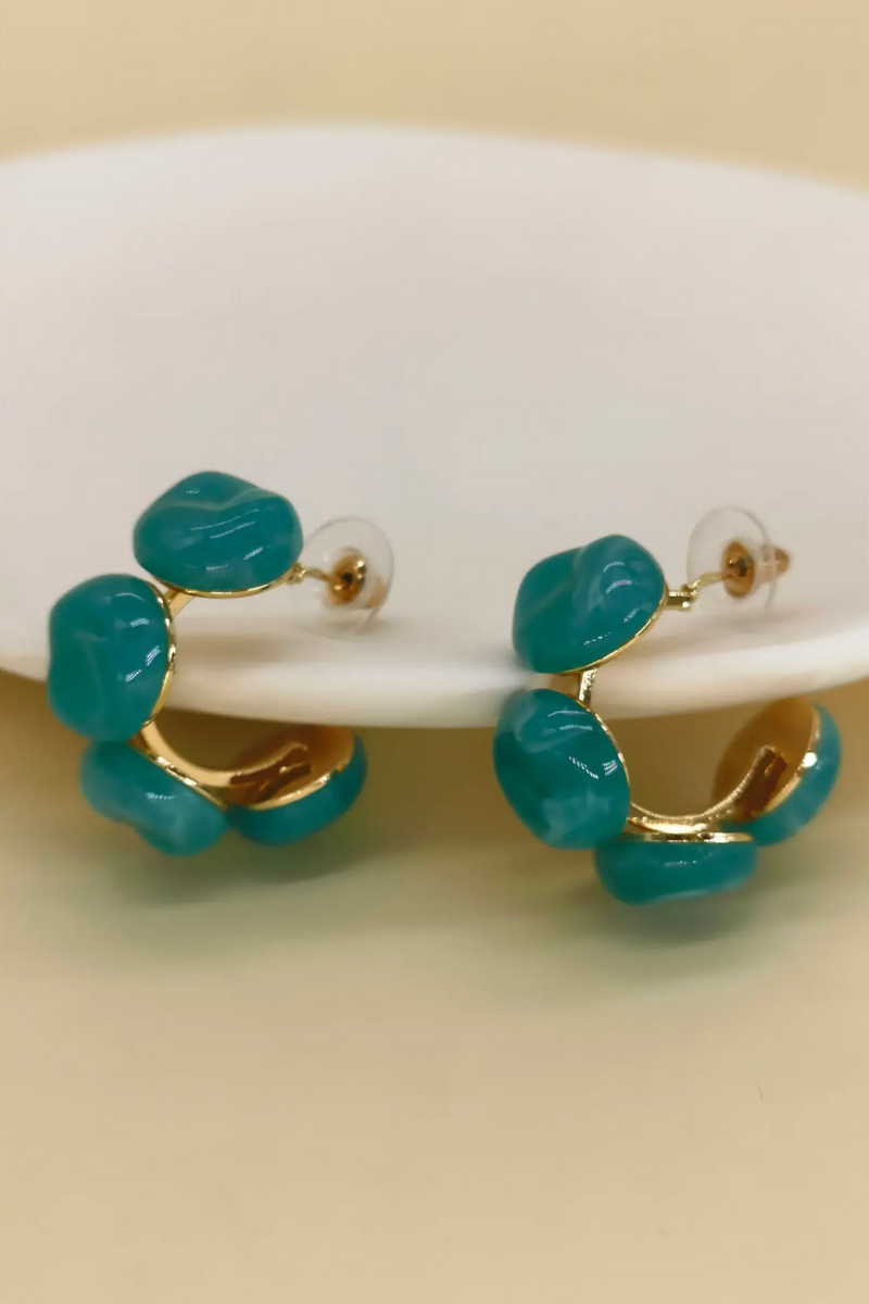 Teal Blue  Trendy Round Resin Earrings