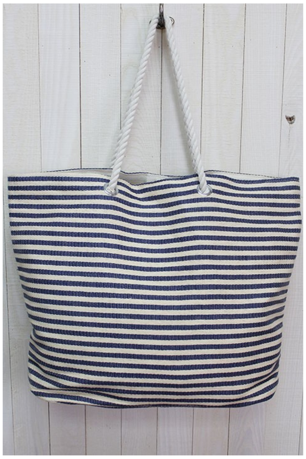Nautical Stripe Beach Bag with Rope Shoulder Strap