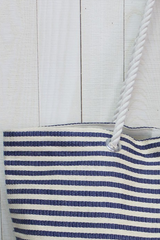 Nautical Stripe Beach Bag with Rope Shoulder Strap
