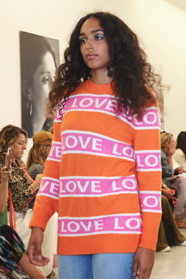 Orange/Pink Love Motif Long Sleeve Sweater