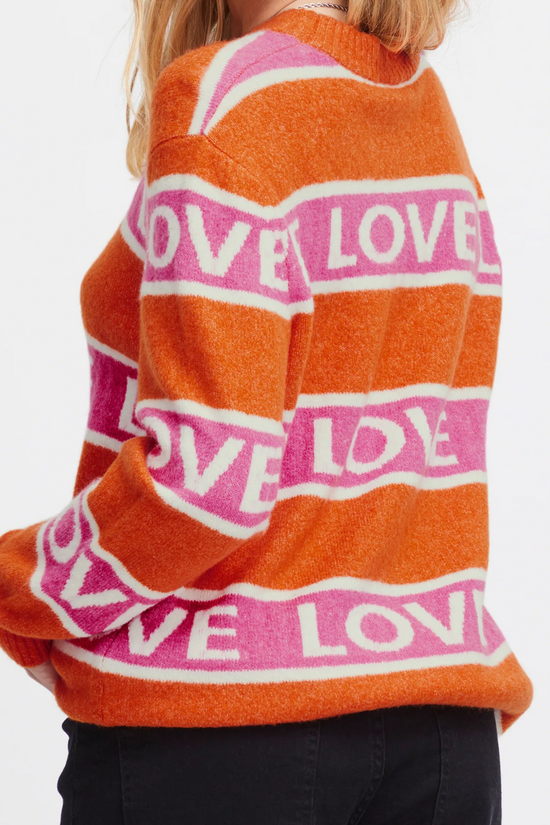 Orange/Pink Love Motif Long Sleeve Sweater