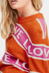 Orange/Pink Love Motif Long Sleeve Sweater