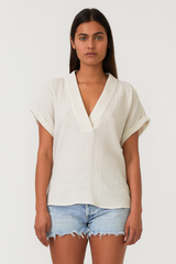 Ivory V-Neck Dolman Short Sleeve