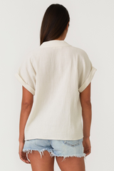 Ivory V-Neck Dolman Short Sleeve