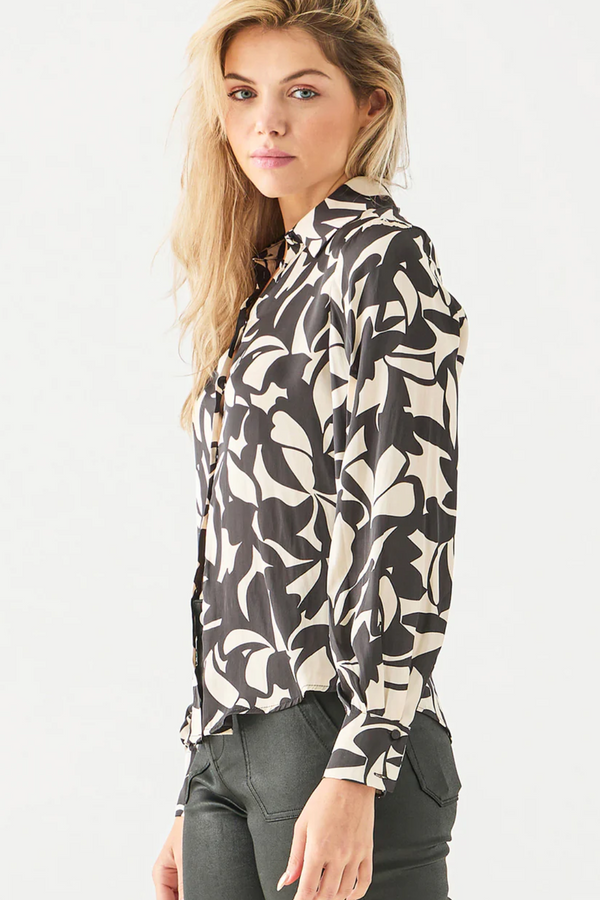 Black/Cream Textured Long Sleeve Floral Top
