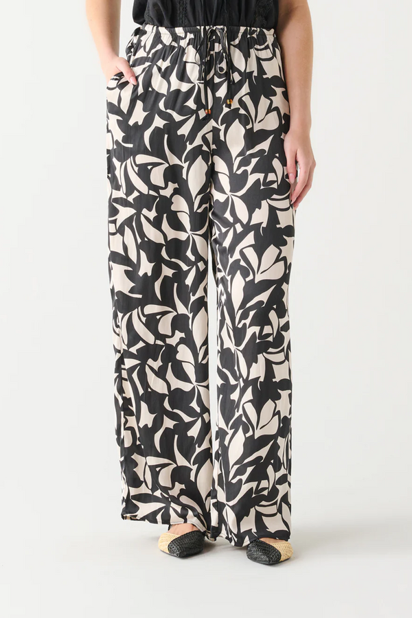 Black/Cream Textured Floral Drawstring Pants
