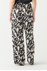 Black/Cream Textured Floral Drawstring Pants