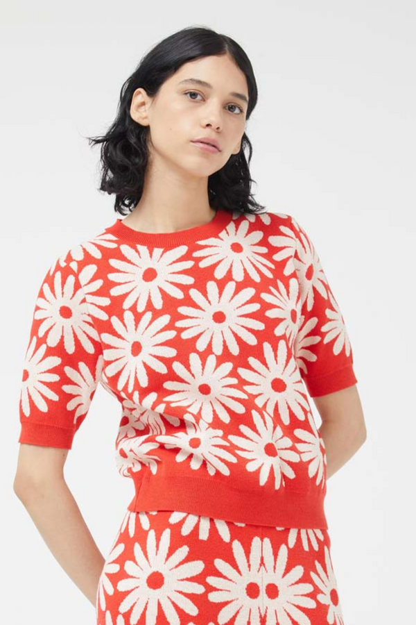 Red/White Daisy Print Knitted Sweater