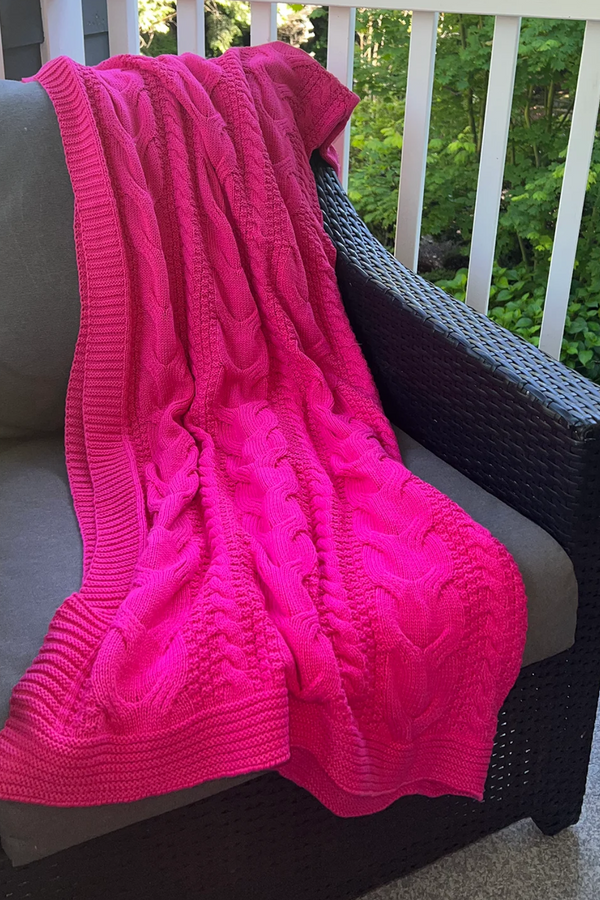 Fuchsia Cable Knit Throw Blanket