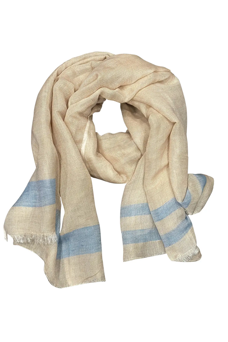 Linen Scarf with Fresh Blue Stripes