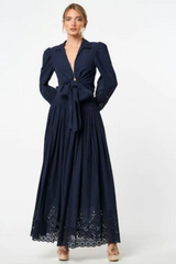 Navy Eyelet Maxi Skirt