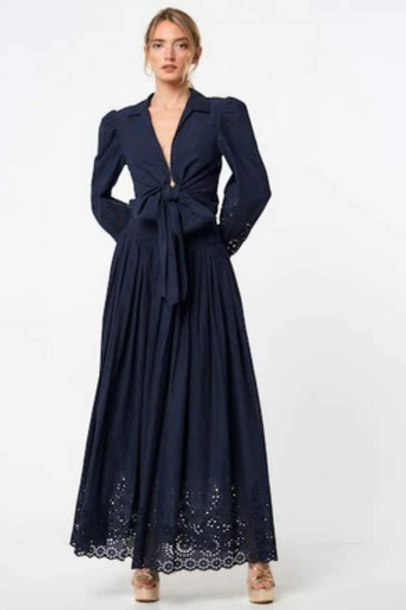 Navy Eyelet Maxi Skirt