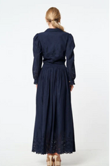 Navy Eyelet Maxi Skirt