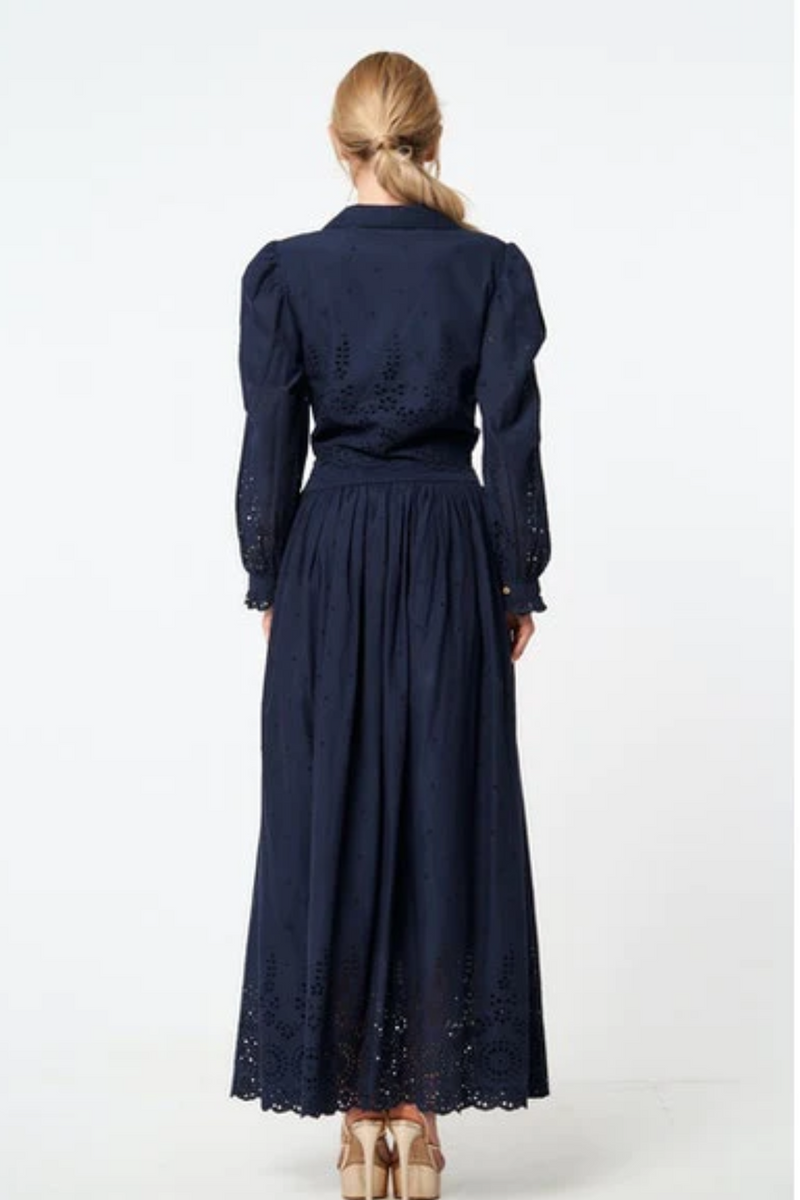 Navy Eyelet Maxi Skirt