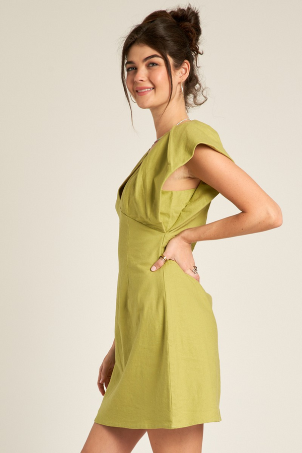 Lime V-Neck Short Sleeve Mini Dress