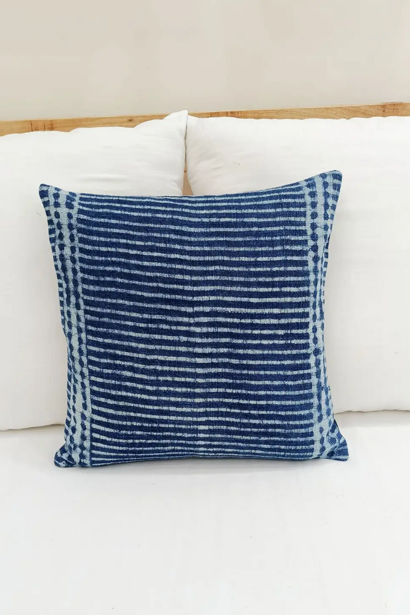 Blue Striped Cotton Pillow Cover