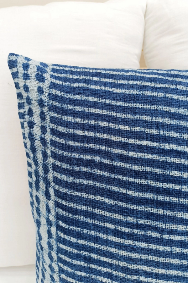 Blue Striped Cotton Pillow Cover