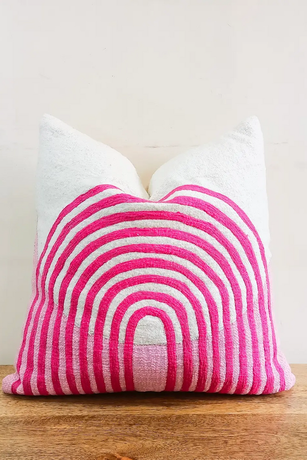 Pink Rainbow Boho Throw Pillow Cover