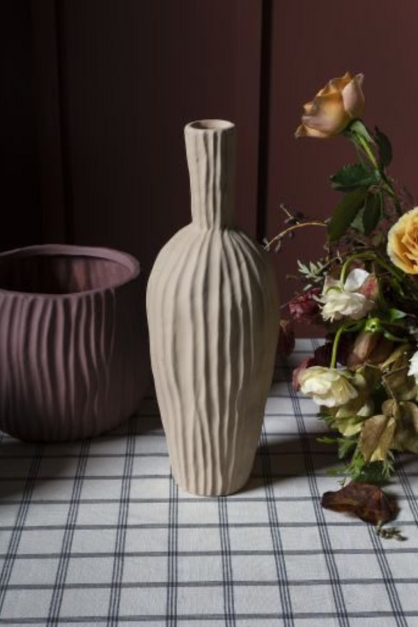 Tan Winslow Ribbed Ceramic Bud Vase