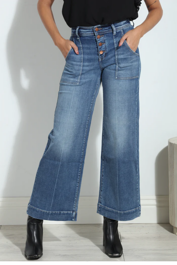 Camille Exposed Button Wide Leg Dauntless Denim