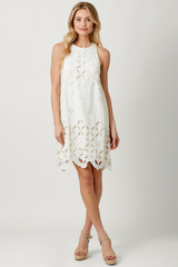 Cream Halter Neck Lace Detail Dress