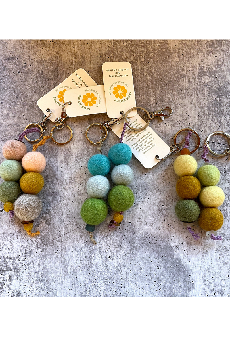 Hand Macrame Felt Ball Keychains