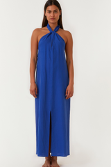 Cobalt Blue Open Back Twist Halter Maxi Dress