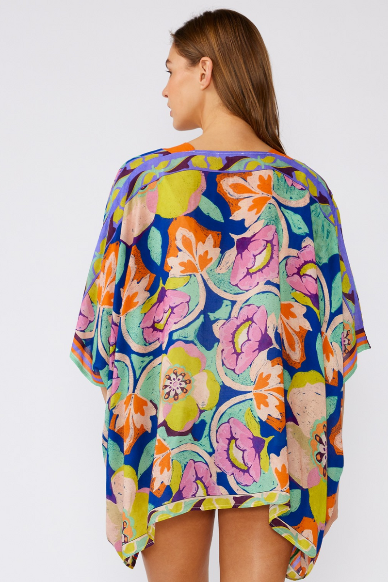 Vibrant Floral Print Short Sleeve Kimono